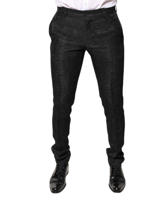 Dolce & Gabbana Black Floral Jacquard Mid Waist Dress Pants PAN76213-46