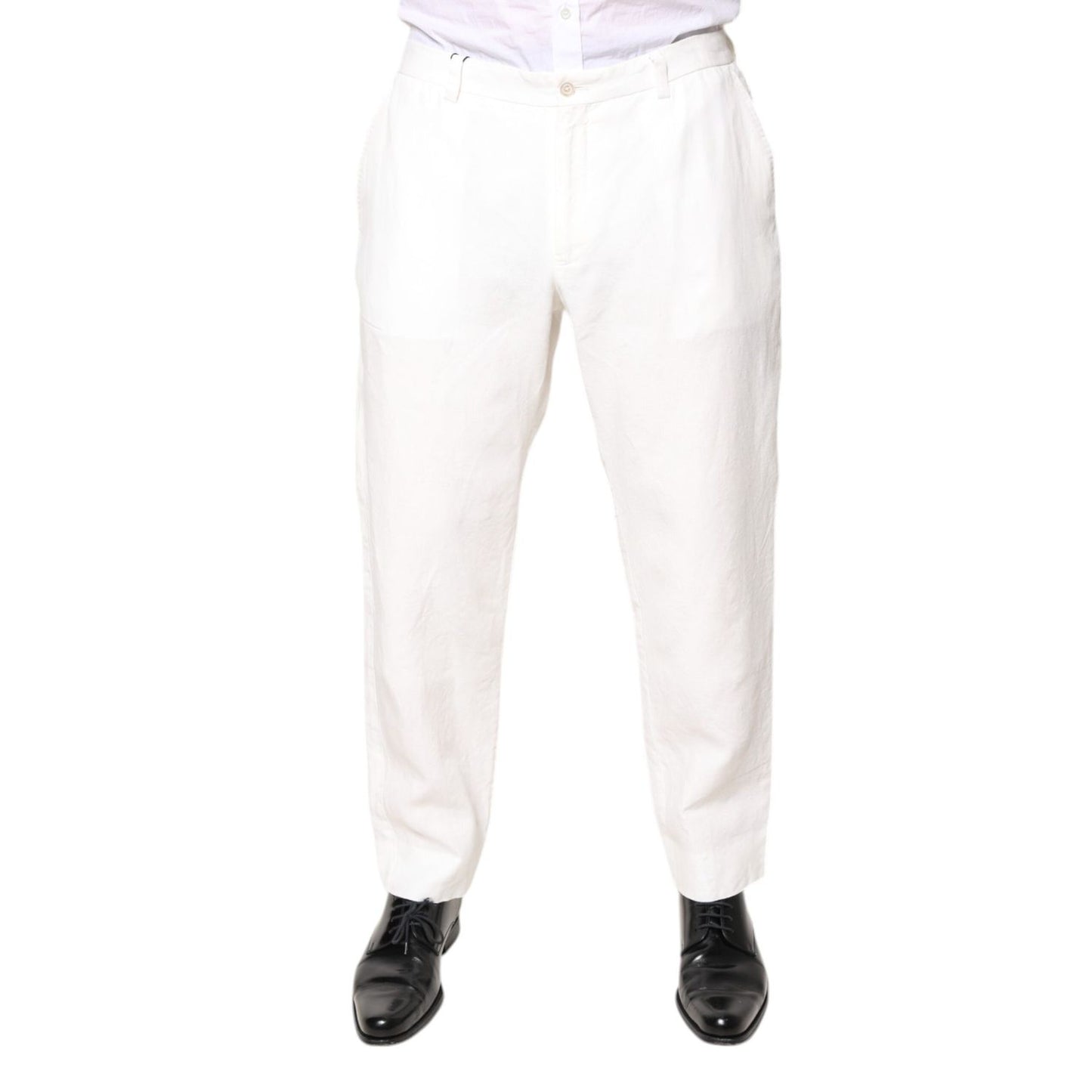 Dolce & Gabbana White Linen Mid Waist Men Dress Pants