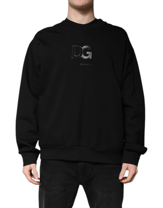 Dolce & Gabbana Black Cotton DG Crew Neck Pullover Sweater TSH90182-52