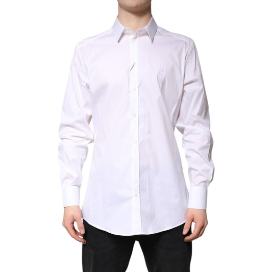 Dolce & Gabbana White Cotton GOLD Men Dress Formal Shirt TSH86354-42