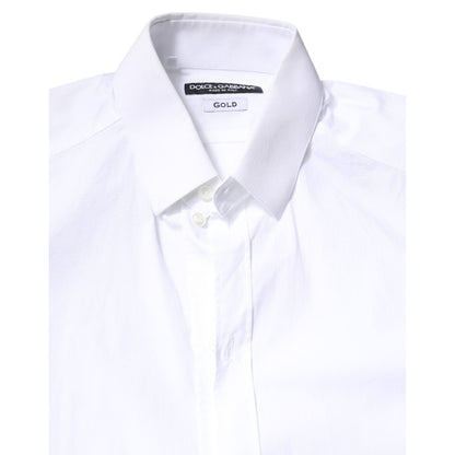 Dolce & Gabbana White Cotton GOLD Dress Formal Collared Shirt
