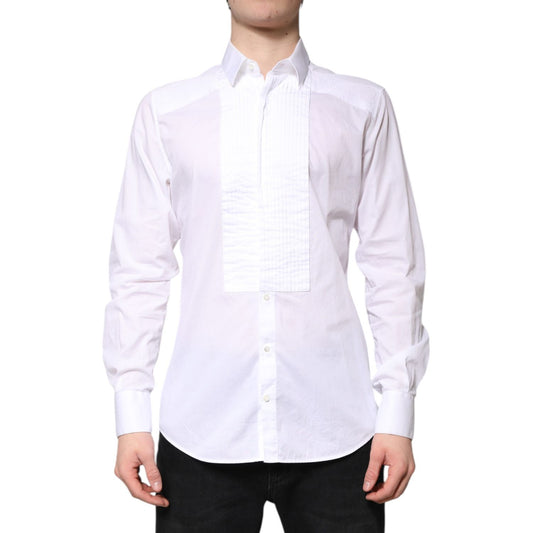 Dolce & Gabbana White GOLD Cotton Poplin Bib Men Dress Shirt TSH86358-41
