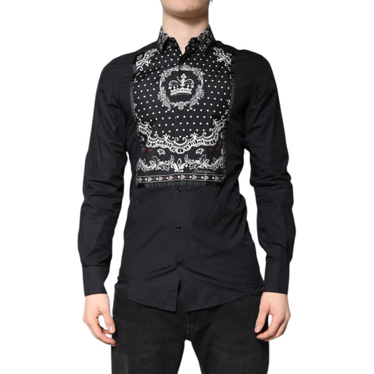 Dolce & Gabbana Black White Bandana GOLD Formal Dress Shirt TSH86364-39