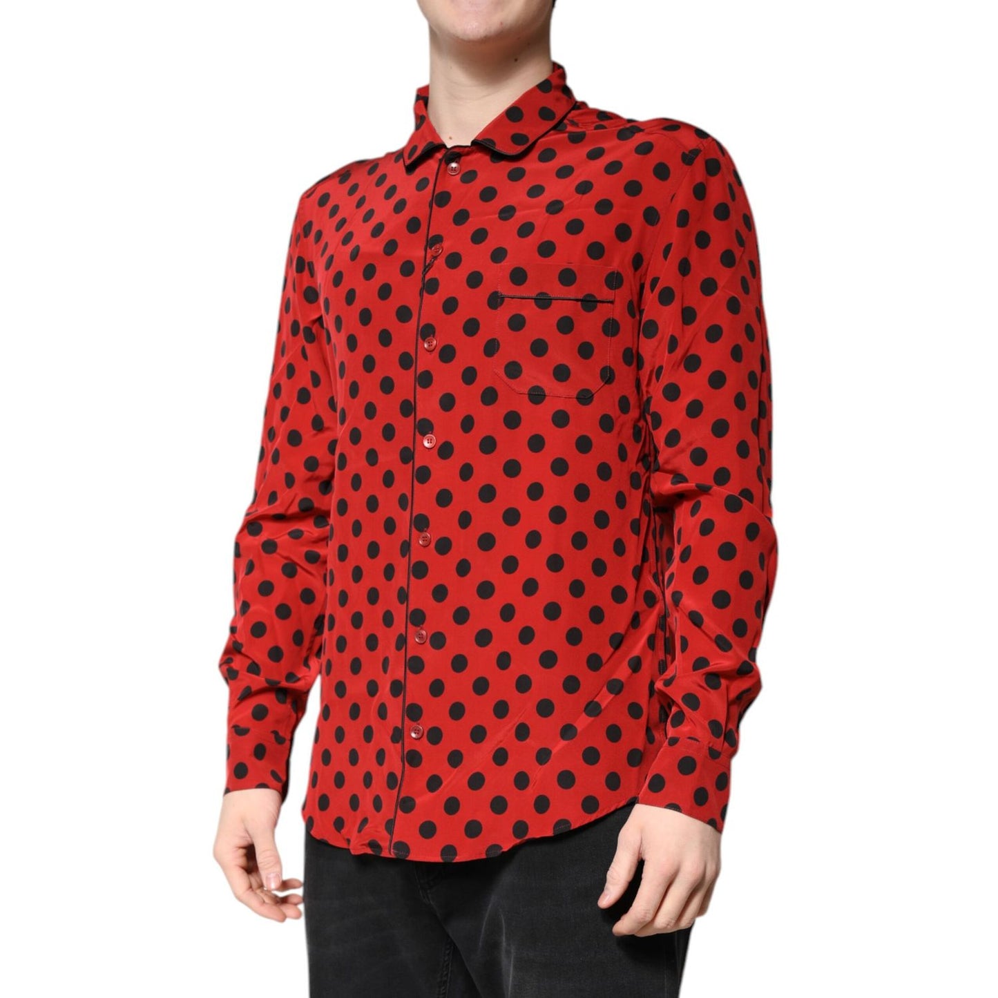 Dolce & Gabbana Red Polka Dot Silk Long Sleeve Shirt