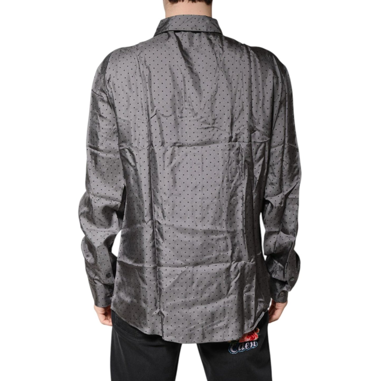 Dolce & Gabbana Gray Polka Dot Silk Long Sleeve Shirt