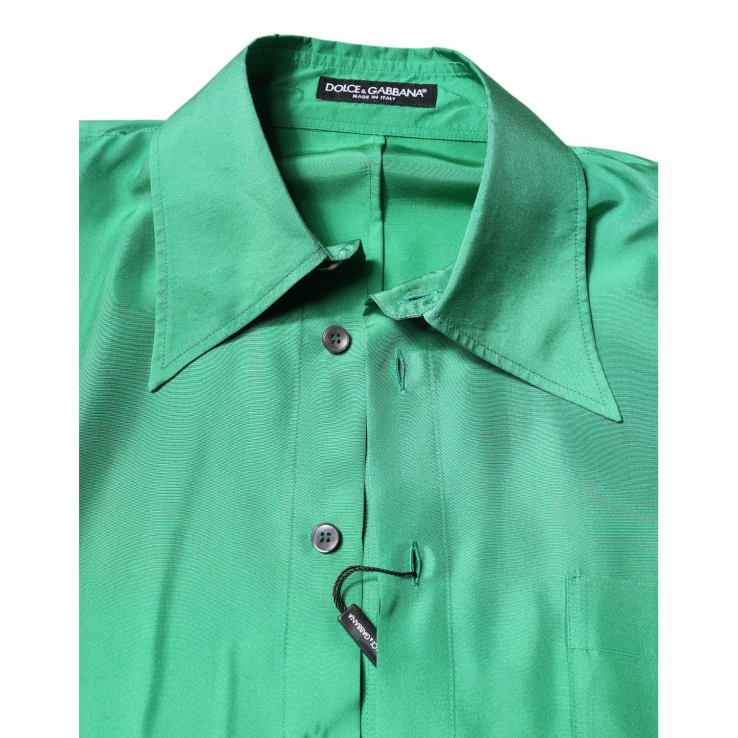 Dolce & Gabbana Green Silk Satin Long Sleeves Casual Shirt