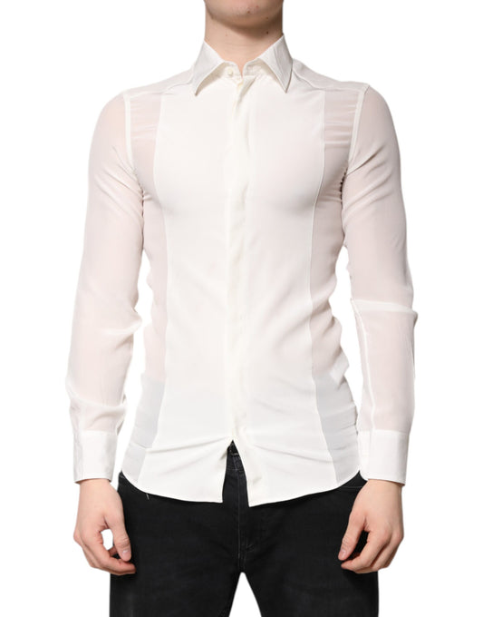 Dolce & Gabbana White Silk GOLD Dress Formal Collared Shirt TSH878640-38