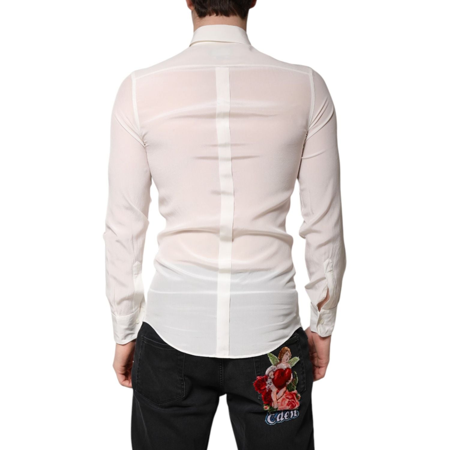Dolce & Gabbana White Silk GOLD Dress Formal Collared Shirt