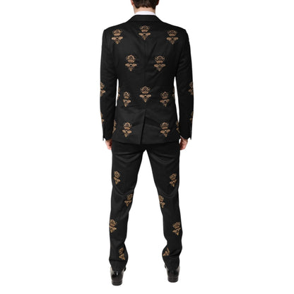 Dolce & Gabbana Black Bee Crown Embroidery 2 Piece Suit