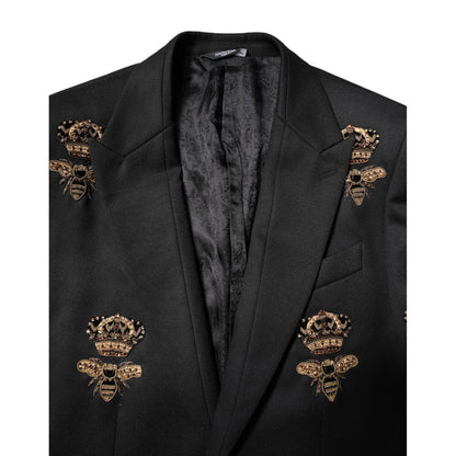 Dolce & Gabbana Black Bee Crown Embroidery 2 Piece Suit