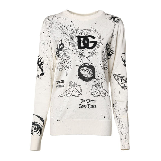 Dolce & Gabbana White Logo Angel Print Women Pullover Sweater THS90376-40