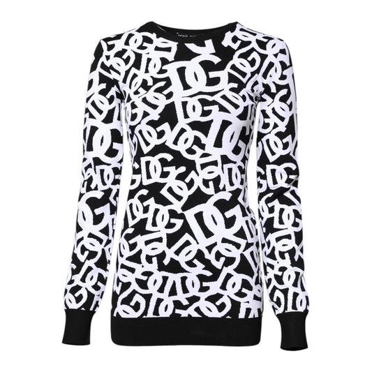 Dolce & Gabbana Black White Logo Print Women Pullover Sweater