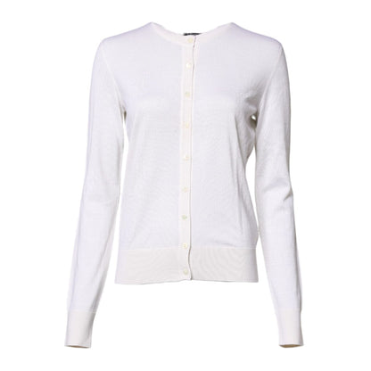 Dolce & Gabbana White Cashmere Crew Neck Top Cardigan Sweater