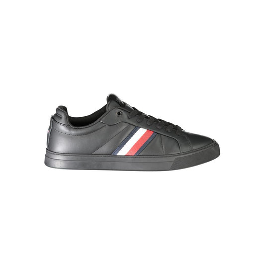 Tommy Hilfiger Black Leather Men Sneaker Tommy Hilfiger Dim Gray