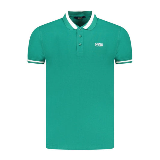 Cavalli Class Green Cotton Men Polo Shirt Cavalli Class Dark Cyan