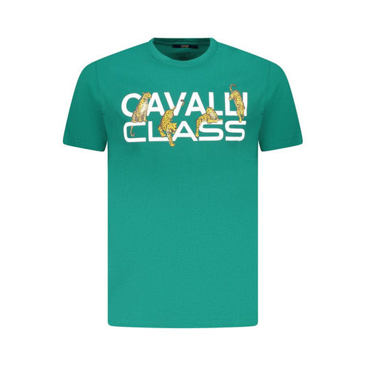 Cavalli Class Green Cotton Men T-Shirt Cavalli Class Dark Cyan