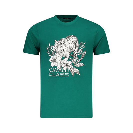 Cavalli Class Green Cotton Men T-Shirt Cavalli Class Sea Green