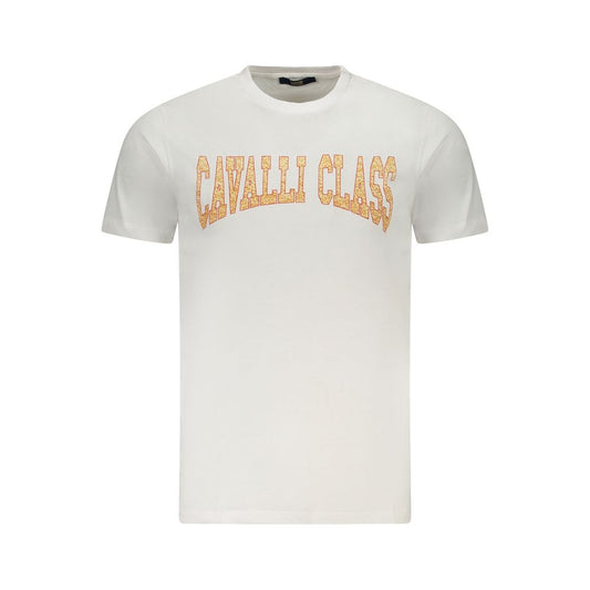 Cavalli Class White Cotton Men T-Shirt Cavalli Class Light Gray