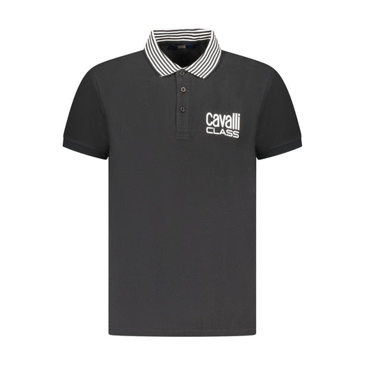 Cavalli Class Black Cotton Men Polo Shirt Cavalli Class Dark Slate Gray