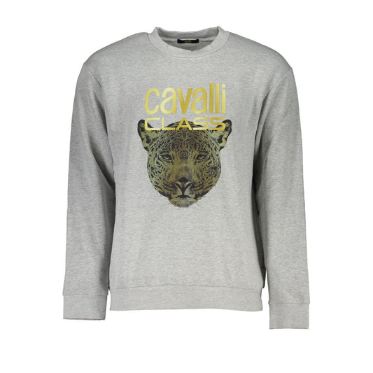 Cavalli Class Elegant Gray Crew Neck Designer Sweatshirt Cavalli Class Gray