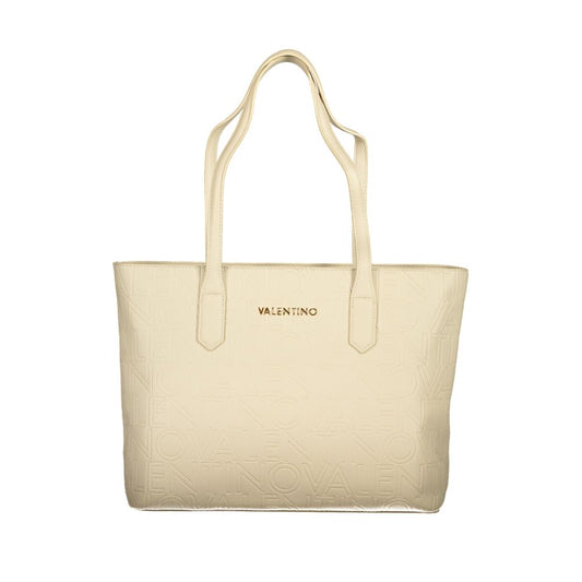 Mario Valentino Beige Polyethylene Handbag with 2-handle design, internal pockets, contrasting details, and zip closure.