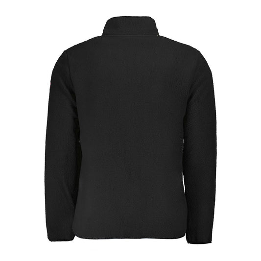 Black polyester men's sweater, rear view, with long sleeves and sleek design from Norway 1963 collection.