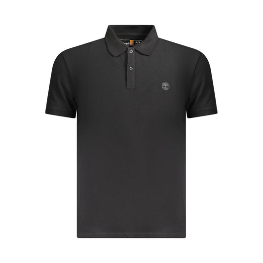 Timberland black cotton men's slim-fit polo shirt with iconic embroidery logo and two-button placket.