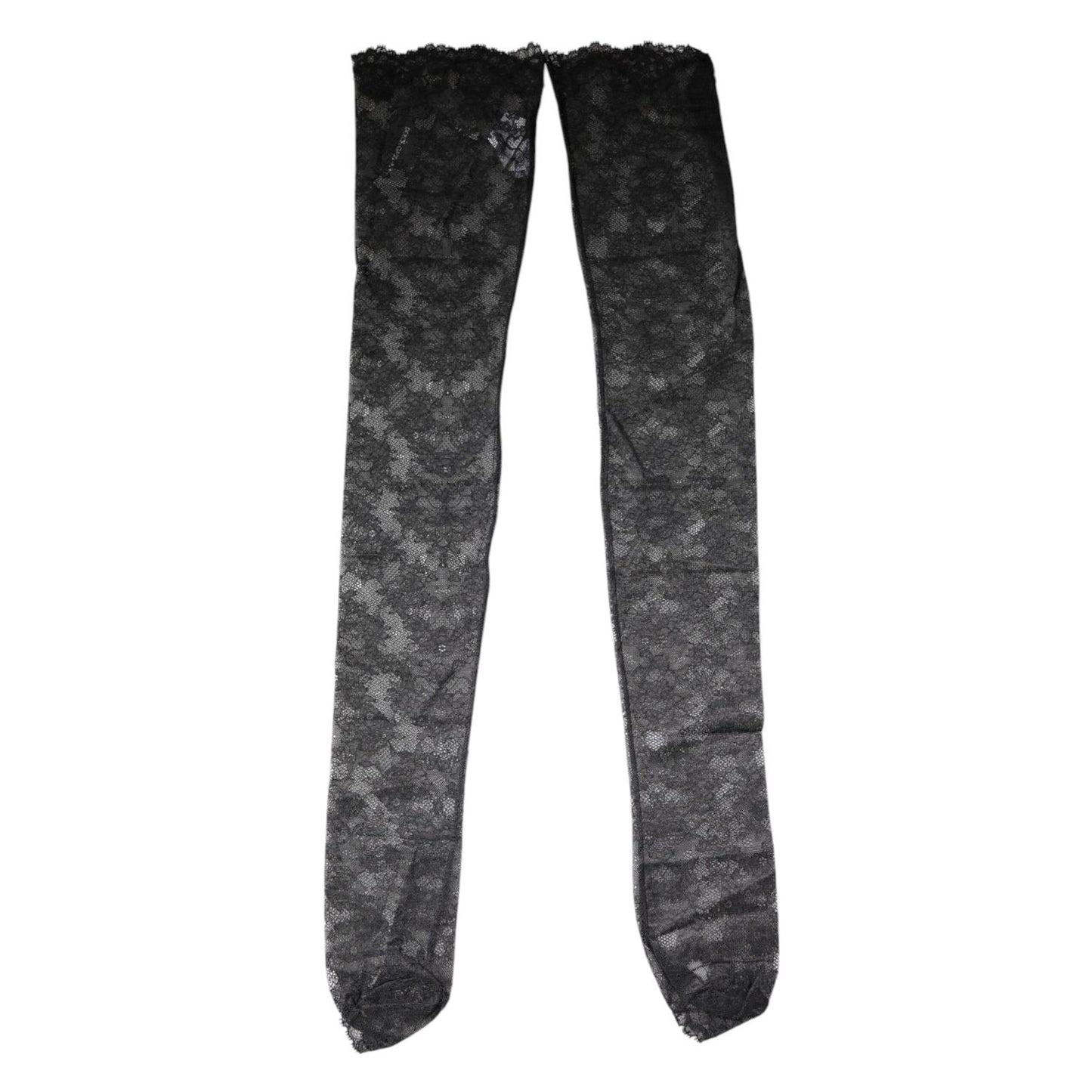 Dolce & Gabbana Black Floral Lace Cotton Stretch Stockings Socks