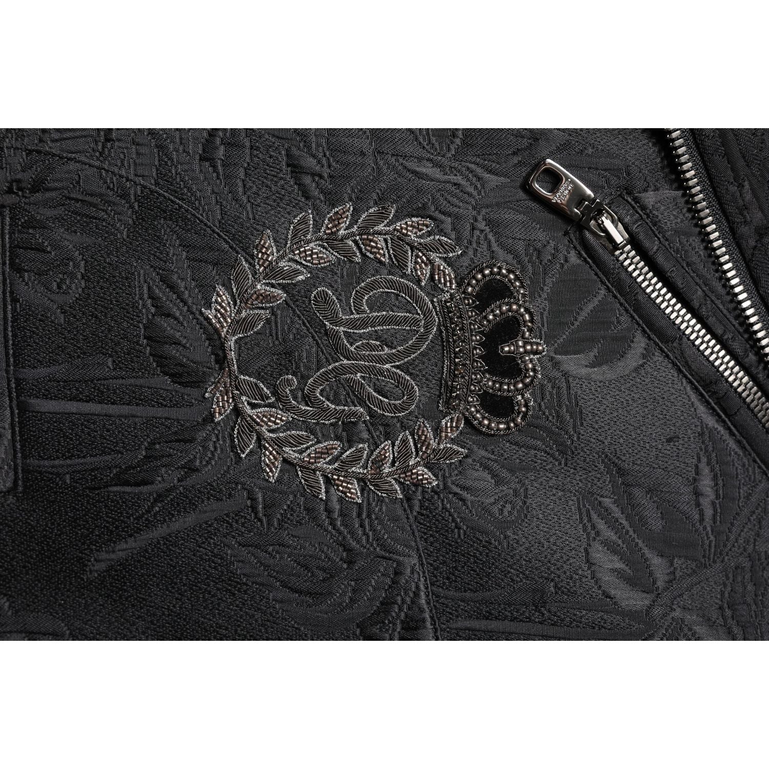 Dolce & Gabbana Black Brocade Cotton Full Zip Biker Jacket