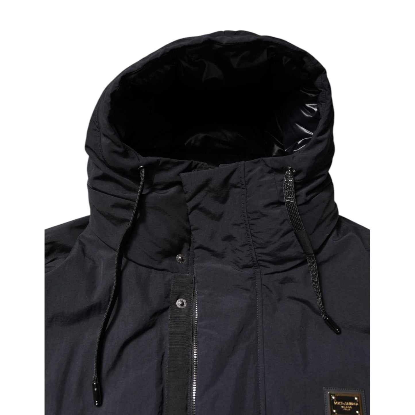 Dolce & Gabbana Black Nylon Full Zip Hooded Parka Jacket