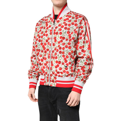 Dolce & Gabbana White Cherry Print Full Zip Bomber Jacket