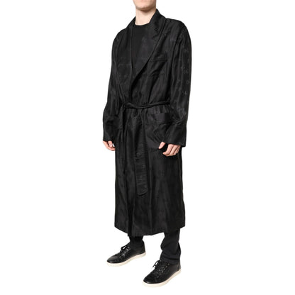 Dolce & Gabbana Black Silk DG Logo Men Wrap Robe Coat Jacket
