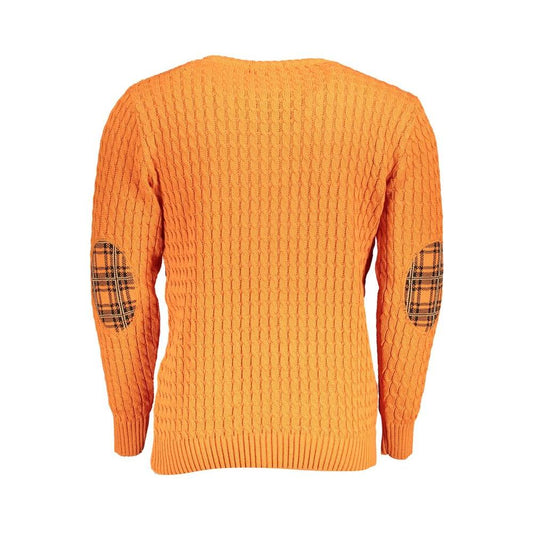 U.S. Grand Polo Elegant Twisted Crew Neck Orange Sweater