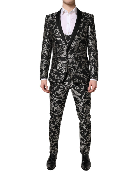 Dolce & Gabbana Black Gray MARTINI Jacquard Men 3 Piece Suit KOS2155-48