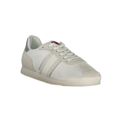 Tommy Hilfiger White Polyester Women Sneaker with recycled materials and sporty design, eco-friendly lace-up shoes with bold logo.