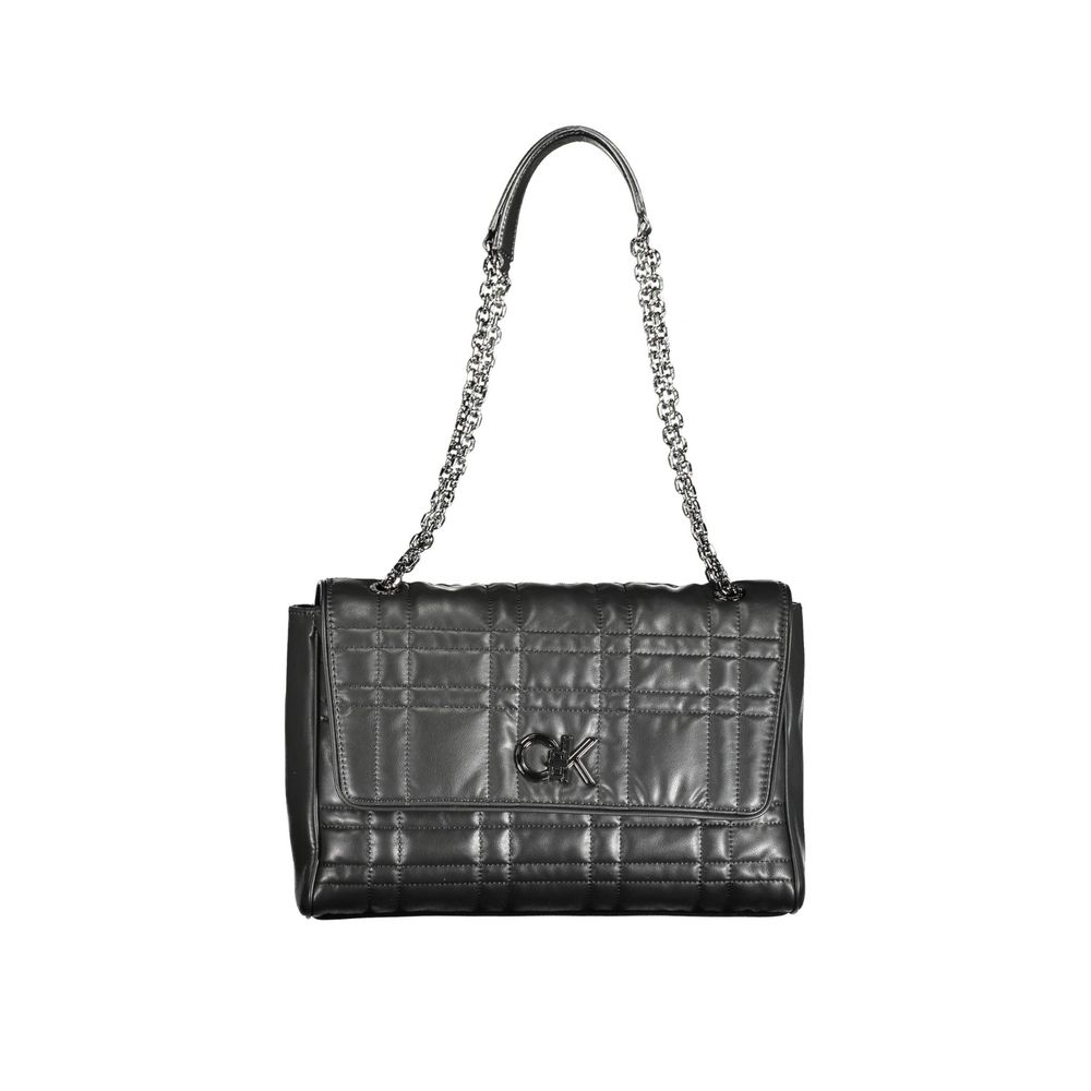Calvin Klein Black Polyester Women Handbag with chain handles and turnbuckle closure for a chic look.