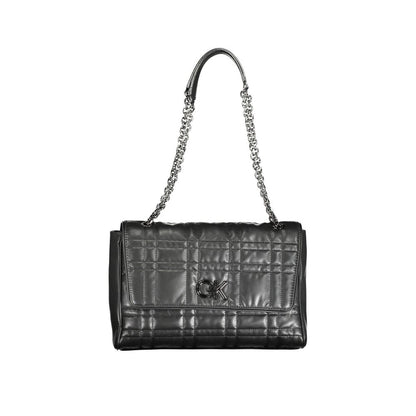Calvin Klein Black Polyester Women Handbag with chain handles and turnbuckle closure for a chic look.
