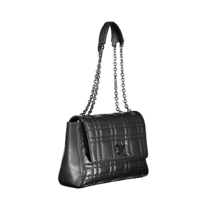 Calvin Klein Black Polyester Women Handbag with chain handles and turnbuckle closure, featuring a sleek design for eco-conscious fashion.