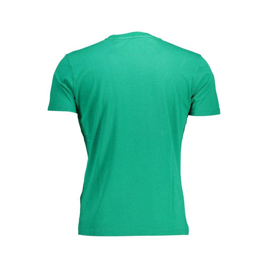 Back view of La Martina green cotton men’s T-shirt showcasing short sleeves and regular fit.