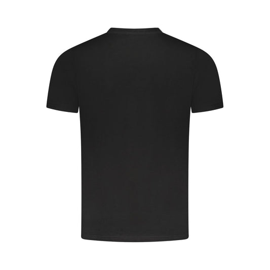 Back view of Cavalli Class Black Cotton Men's T-Shirt, showcasing sleek design and premium cotton texture for contemporary luxury.