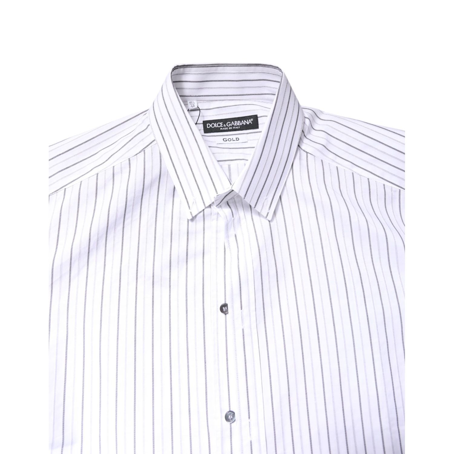 Dolce & Gabbana White Stripes Cotton GOLD Formal Dress Shirt