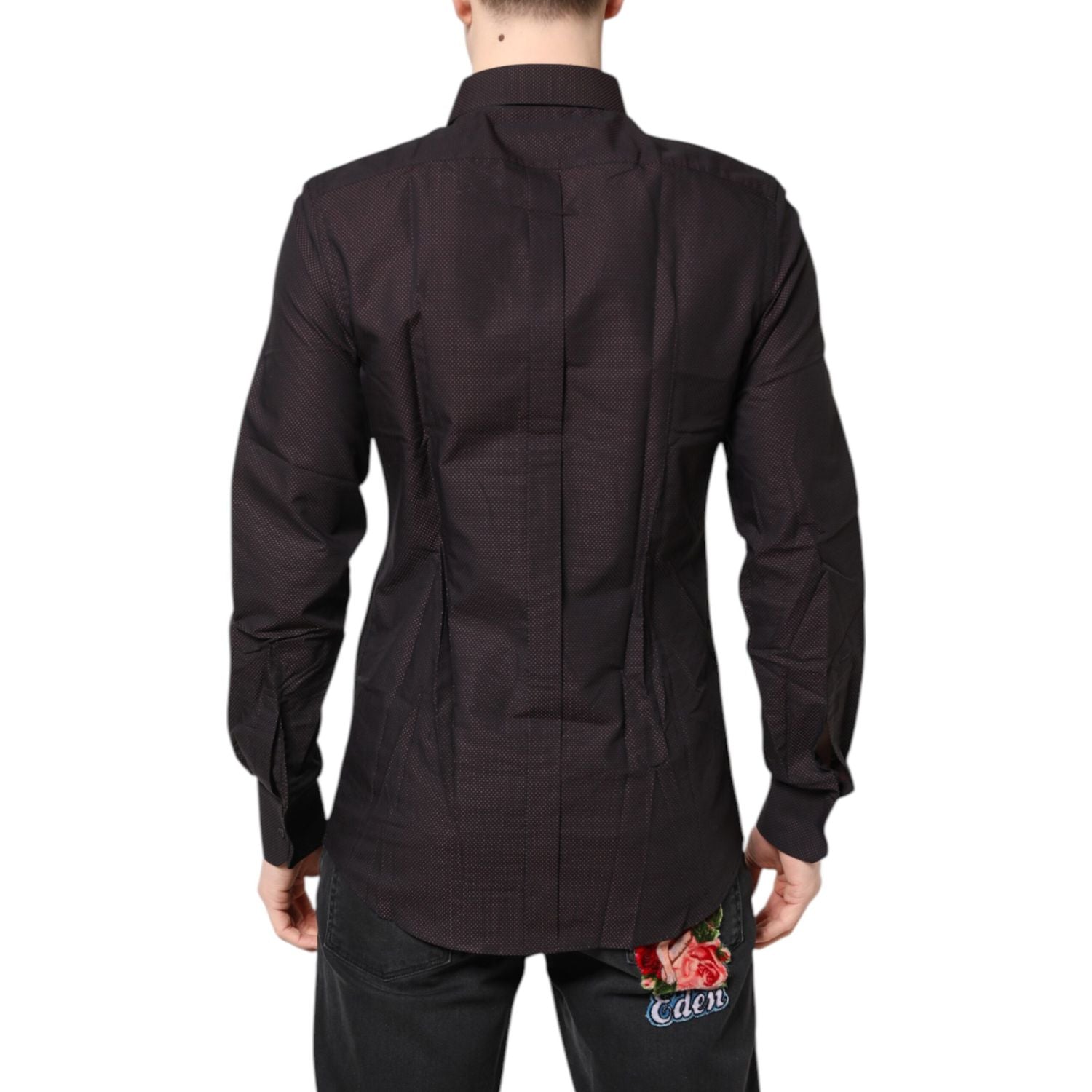 Dolce & Gabbana Maroon Jacquard Cotton GOLD Men Dress Shirt