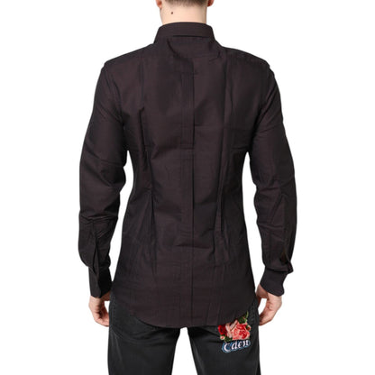 Dolce & Gabbana Maroon Jacquard Cotton GOLD Men Dress Shirt