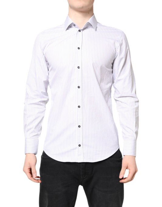 Dolce & Gabbana White Striped Cotton MARTINI Men Dress Shirt TSH87760-38