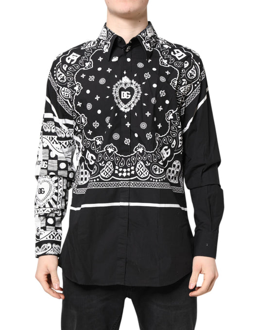 Dolce & Gabbana Black White Bandana MARTINI Men Dress Shirt TSH87761-43