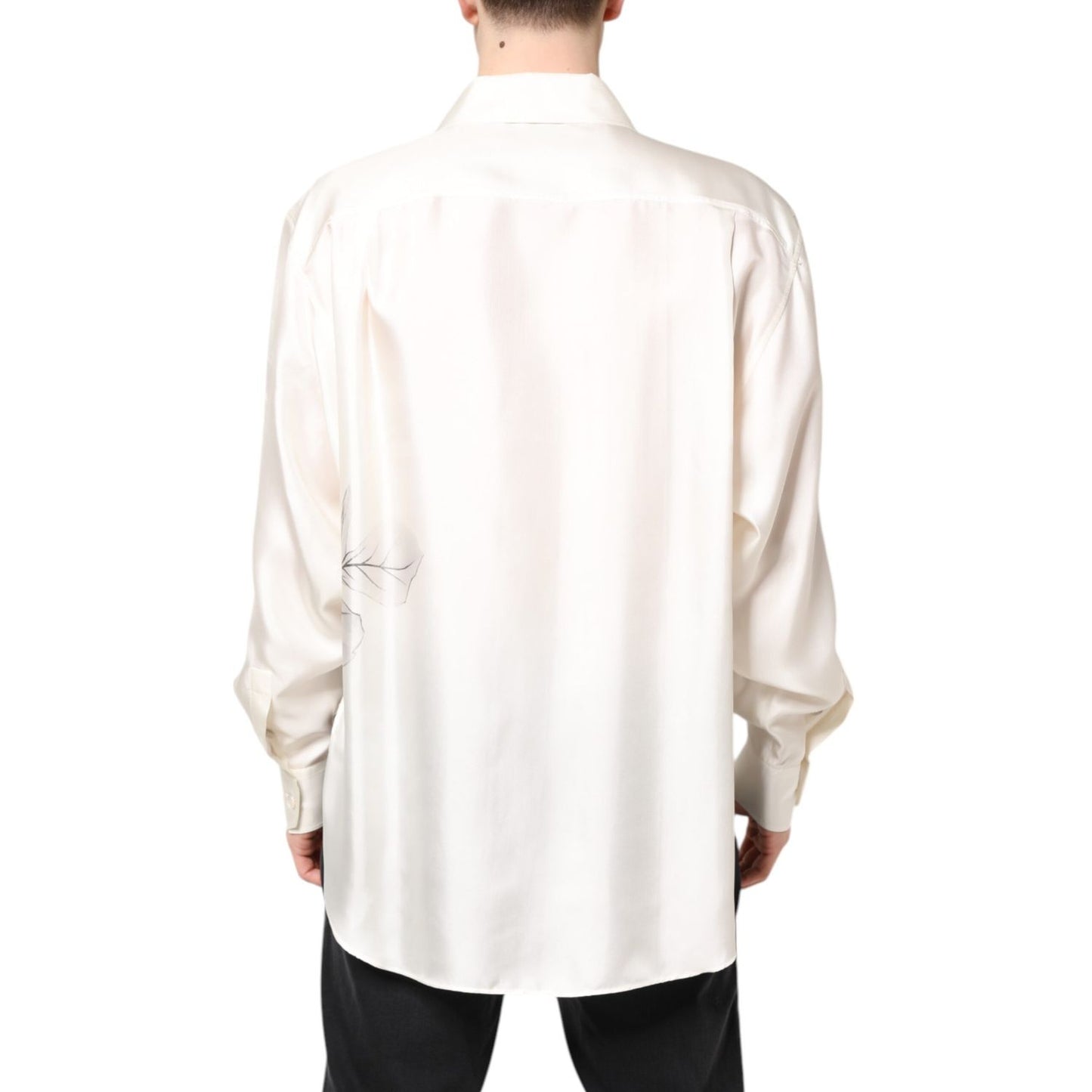 Dolce & Gabbana Ivory Silk Long Sleeves Men Casual Shirt