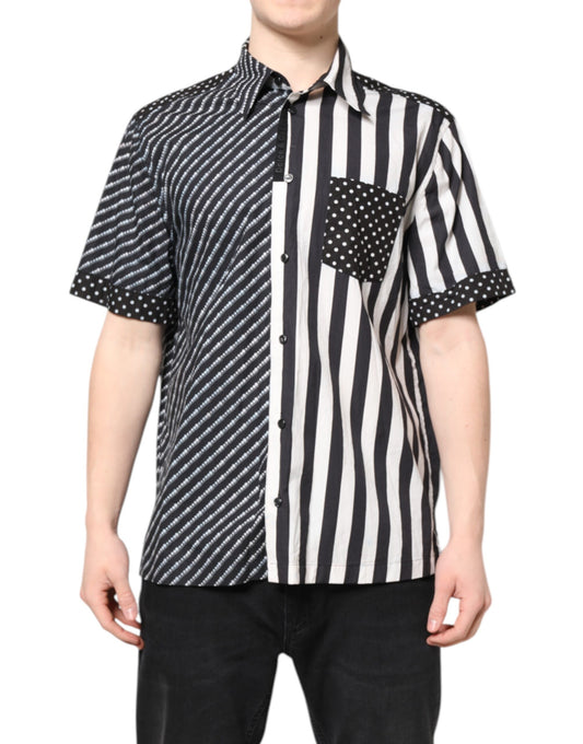 Dolce & Gabbana Black White Stripe Button Down Casual Shirt TSH87836-39