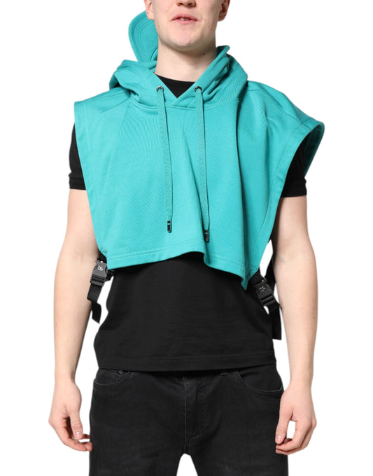 Dolce & Gabbana Green Cotton Hooded Men Sportswear Vest Sweater TSH90314