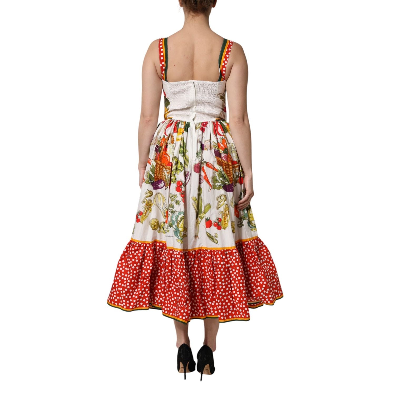 Dolce & Gabbana White Vegetables Sleeveless A-line Dress