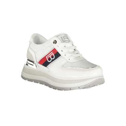 Laura Biagiotti White Polyester Women Sneaker with red and blue accents, featuring brand logo and luxurious design for sporty chic style.
